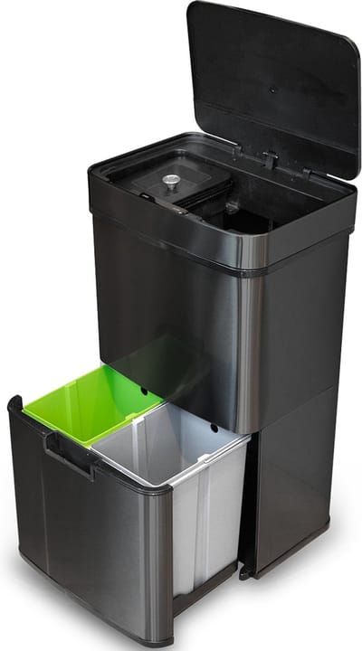 Goliving Automatische Prullenbak Afvalscheiding 72 Liter – Sensor Afvalbak – Handsfree sensor – Afvalemmers – Vuilnisbak voor Binnen – RVS – 40L + 2x12L + 8L – Zwart
