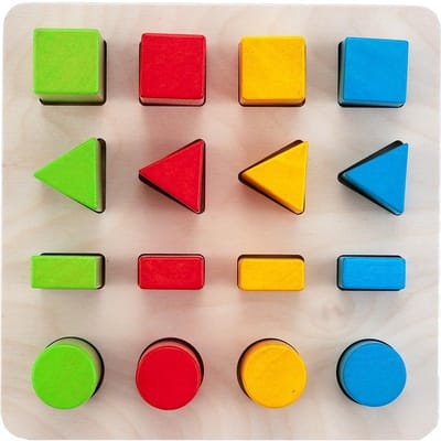Geometric sorter 21 x 21 cm color//size 4x4 rubber wood plate