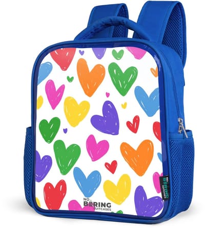 NoBoringSuitcases.com® - Rugzak blauw - Schooltas jongens - Gekleurde hartjes - Kinder rugtas jongen - Boekentas kind - Kinderrugzak voor school - Schoolrugzak