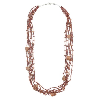 Behave boho ketting – 6-laags design met bruine natuursteen en kralen