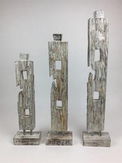 Set van drie houten objecten ornamenten in natural wash Ibiza-style
