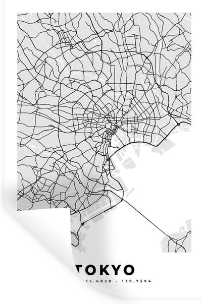Muurstickers - Sticker Folie - Tokyo - Stadskaart - Zwart Wit - Plattegrond - Kaart - 20x30 cm - Plakfolie - Muurstickers Kinderkamer - Zelfklevend Behang - Zelfklevend behangpapier - Stickerfolie