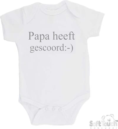 100% Katoenen Romper "Papa heeft gescoord:-)" Unisex Katoen Wit/grijs Maat 62/68