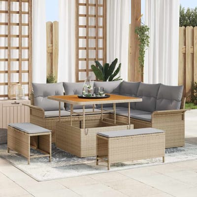 vidaXL - Tuinbank - Set - 8 - st - 7-Aantal - zitplaatsen - Beige - en - Lichtgrijs