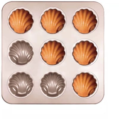 Madeleine Schimmel Cake Pan Shell Vormige Cake Tin Madelines Bakplaat Non-Stick Koolstofstaal Franse Shell Boter Cake Mold 9 Holte voor Oven Bakken Chocolade Brood Muffin Brownie Koekje Snoep