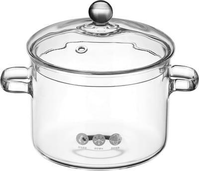 Kleine transparante borosilicaat glazen pot met deksel, 19 cm diameter, 1.9 liter kookpan voor gas- en inductiekookplaten, ideaal voor koken en bewaren