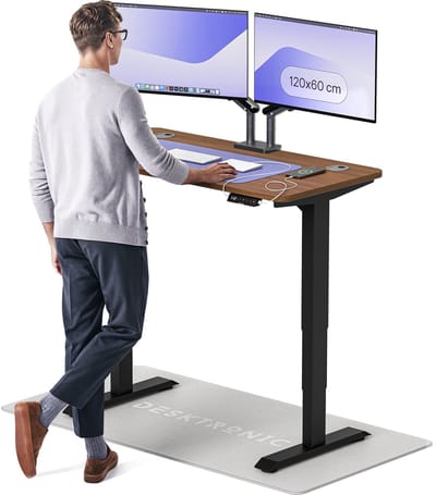 Desktronic HomePro Zit-sta Bureau Elektrisch In Hoogte Verstelbaar, 120x60cm Zwart/Notenhout, Stille Dubbele Motor, Hoogte 62-126cm