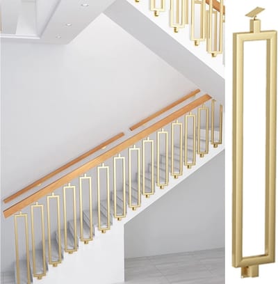 Metalen trapleuning - Zijmontage paal - Veilige trappen - Verstelbare hoek - 115 cm hoog - Goud