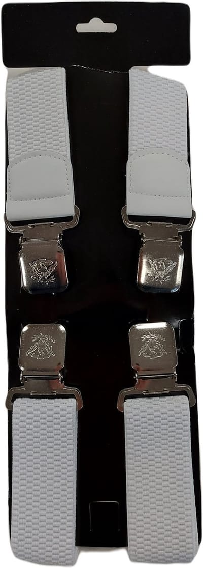 Bretels | Kleur: Wit | Bretels Heren Volwassenen | Stevige Clips | Sterke Clips | Brede Clips | 4 Clips |One Size Fits All