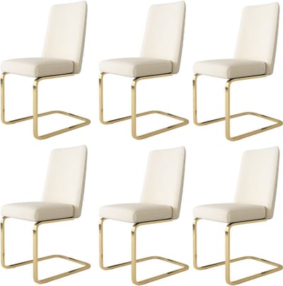 Fluwelen eetkamerstoelen - set van 6 - woonkamer - slaapkamer - chaise longue - diamanten rugmotief met gouden metalen steunpoten - beige