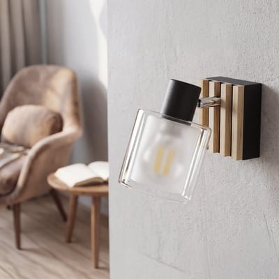 LAMEL - Plafond spot - Wandlamp - 1x E14 Fitting - Hout / Aluminium / Glas - Plafondspot voor Woonkamer,Slaapkamers,Keuken