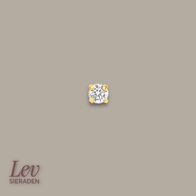 14 karaat Geelgouden Labret 1.0 x 8 mm met zirkonia 2 mm vierkant - Gold - Piercing - labret piercing - Lev Sieraden - neuspiercing staafje - tragus piercing - Monroe piercing - Oorpiercing