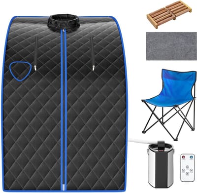 Trendmix Draagbare Stoomsauna met kruidenkistje 3L - Opvouwbare Persoonlijke Therapeutische Sauna - Met Verstuiving Functie - Inclusief stoel en voetmassageroller - 78 x 87 x 101 cm