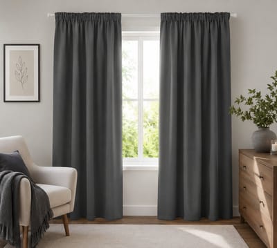 Verduisteringsgordijn 135x250 cm Antraciet met Plooiband - 100% Verduisterend Thermisch Gordijn voor Slaapkamer - Geluiddempend Polyester - Modern Effen Design