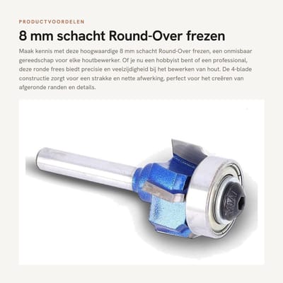 Dailygoods- Ronde Frezen 8 mm - Hoekfrees - Beitel Cutter - Houtbewerking - Cemented Carbide - 4 Tanden - Ronde Frees