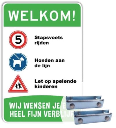 Parkeerbord Welkom - Weerbestendig Aluminium - 40x60 cm - Bevestiging: Met hekbeugels (voor spijlen- of gaashek)