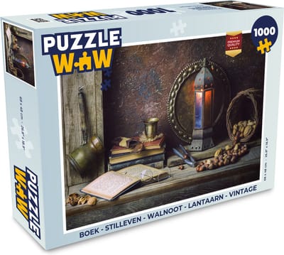 Puzzel Boek - Stilleven - Walnoot - Lantaarn - Vintage - Legpuzzel - Puzzel 1000 stukjes volwassenen