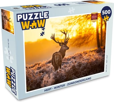 Puzzel Hert - Winter - Zonsondergang - Legpuzzel - Puzzel 500 stukjes