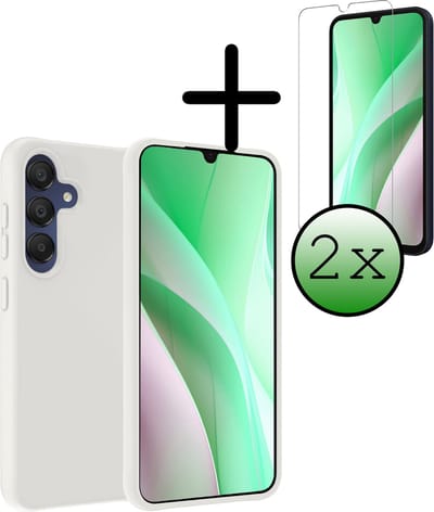 Hoesje Met 2x Screenprotector - Geschikt voor Samsung Galaxy A15 - Sterk & Shockproof - Back Cover - Siliconen Case - Telefoon Hoes - Wit