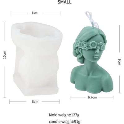 3D Ogen Gesloten Meisje Kaars Siliconen Mal Bloem Roos Blinddoek Schoonheid Geur Zeep Jong Vlecht Vrouw Lichaam Gips Beelden Decoreren white