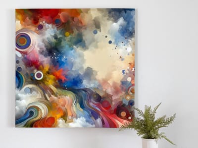 Olieverf aquarel schilderij | Schitterend samenspel van kleur en transparantie in hedendaags meesterwerk | Kunst - 40x40 centimeter op Dibond | Foto op Dibond