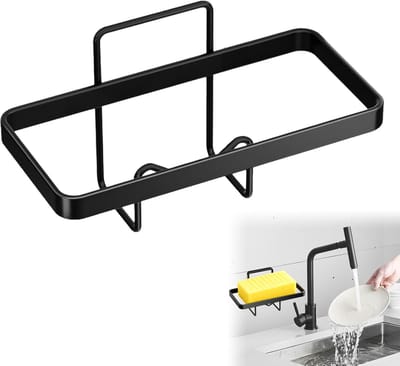 Sponshouder Keuken - Spoelbak Organizer - Keuken Opbergen - Zelfklevend Wandmontage - 16 x 8.2 x 7.5 cm - Zwart