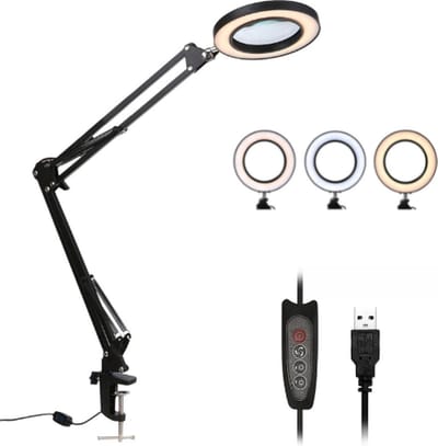Loeplamp Zwart - Met LED, 5X Vergroot en Vergrootglas met lamp - Voor Dagelijks Gebruik, Thuis en Professioneel Gebruik