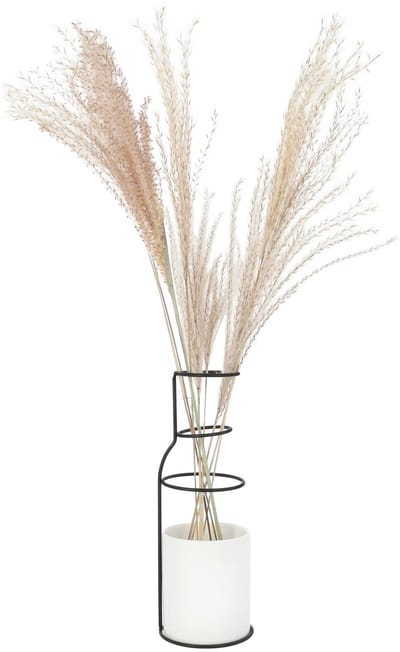 Vaas - Keramiek - Met metalen frame - Vaasje - Vaasjes - Decoratie - Bloemenvaas - 8 x 8 x 24 cm (lxbxh) - Wit - Zwart