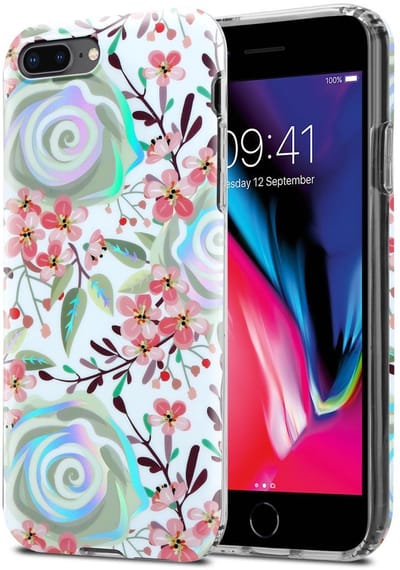 Cadorabo Hoesje geschikt voor Apple iPhone 7 PLUS / 7S PLUS / 8 PLUS in PERZIK BLOESEMS - Beschermhoes gemaakt van TPU siliconen Case Cover met bloemenmotief