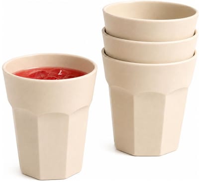Plasticforte onbreekbaar drinkglas - 4x - kunststof - beige - 360 ml - drinkglazen - lichtgewicht - 9 x 10 cm - stapelbaar