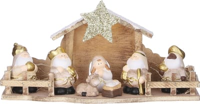 House of Seasons Kerststal voor kinderen - met verlichting - 30 x 10 x 15 cm - hout/polystone - kinderkamer