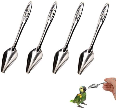 4 stuks Voerlepel voor vogels - Vierkante gebogen handvoerlepel - Voerlepel voor papegaaien - Handmatige voerlepel - Kuikenvoeder - Voeren en water geven aan jonge vogels - Geschikt voor papegaaien en andere vogels - Zilverkleurig
