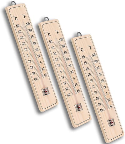 3x Houten Buiten- en Binnenthermometer Analoog - Voor Tuin, Kas en Balkon - C/F Weergave