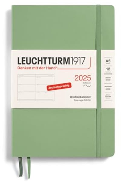 Weekkalender A5 2025 - 12-Maanden Planner met Softcover - Gelinieerd - Salie