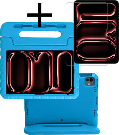 Hoes - Geschikt voor Apple iPad Pro (2024/2025) - 13 inch - Met Screenprotector - Kinderhoes Shockproof Bumper - Kidsproof Case - Tablet Hoesje - Kinder Cover - Blauw
