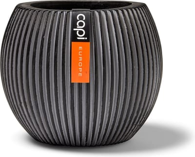 Capi Europe - Vaas bol Groove Anthracite & Ivory - 10x9 - Antraciet - Opening Ø7 - Bloempot voor binnen - 5 jaar garantie - BGVZ101