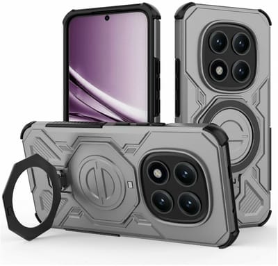 Hoesje geschikt voor Xiaomi Redmi Note 15 Pro Plus | Compatibel met MagSafe / Qi2 | 360° Draaibare Magnetische Standaard | Back Cover Kickstand Ring | Grijs