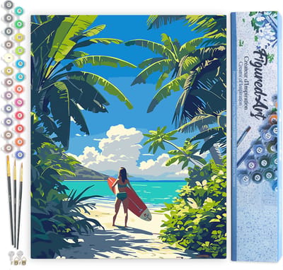 Figured'Art Schilderen op Nummer Volwassenen canvas Tropisch surfparadijs- Handwerk acrylverf Kit DIY Compleet - 40x50cm zonder frame