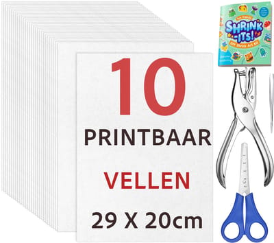 10 Drukbare Krimpfolie Vellen Knutselpakket - A4 Printable - 29 X 20cm - Krimp Folie Vel - Krimpie Dinkie Dimpie Knutselen Knutselpapier - Vellen Set - DIY Pakket Spullen voor Jongens, Meisjes - Knutselkoffer Sieraden Maken Oorbellen, Sleutelhangers