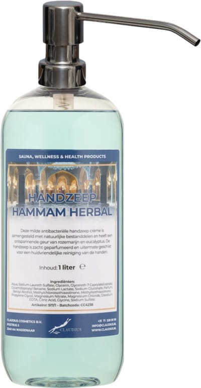 Handzeep Hammam Herbal 1 liter - met gratis RVS zilverkleurige pomp