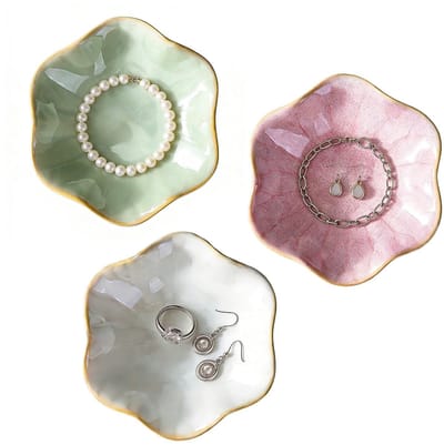 Dienbladen, klein ringvormig dienblad in bloemenvorm, keramische sieradendienblad als cadeau voor vrouwen, huwelijkscadeau, moederdagcadeau (roze, groen, wit)