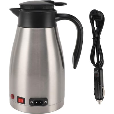 12V Elektrische Autoketel Draagbaar Roestvrij Staal 1300ML Grote Capaciteit Elektrische Auto Waterkoker L gray