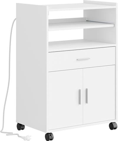 SoBuy Keukenwagen met 4-in-1 Stopcontacten - Wielen en Poten - Wit - 61,5 x 40 x 92 cm