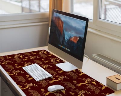 Coloray Bureau Onderlegger - Gouden Tijgerboom Bureau Onderlegger Groot - 100 cm x 50 cm - Rood Bureau Onderlegger - Bureau Onderlegger XXL - Computer Mat - Bureau Pad - Bureau Mat