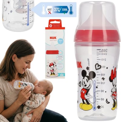 DISNEY Minnie Mouse NUK Veilige babyfles, tegen koliek, siliconen, speen voor flesvoeding 260ml 3m+