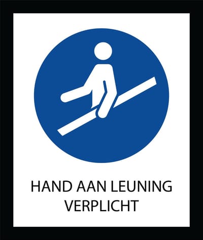 Bord ISO7010 Geboden Hand aan leuning verplicht 20 x 24 cm