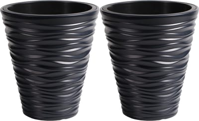 Prosperplast Plantenpot/bloempot Sand Dunes - 2x - buiten/binnen - kunststof - antraciet - D35 x H38 cm - met binnenpot