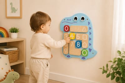 Montessori Dino Busy Board – Educatief Houten Activiteitenbord voor Baby & Peuter
