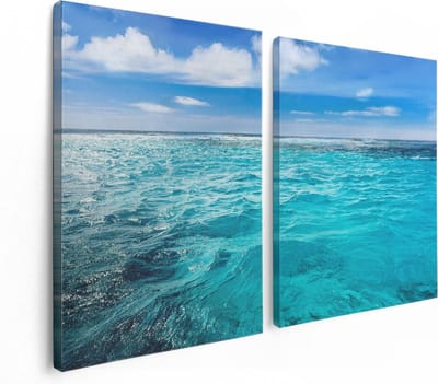 Artaza Canvas Schilderij Tweeluik Blauwe Caribische Zee Water  - 120x80 - Foto Op Canvas - Canvas Print
