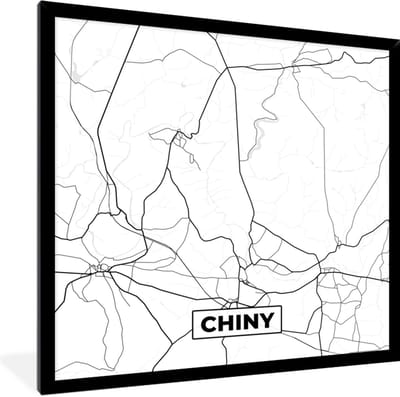 Fotolijst incl. Poster Zwart Wit- België – Chiny – Stadskaart – Kaart – Zwart Wit – Plattegrond - 40x40 cm - Posterlijst